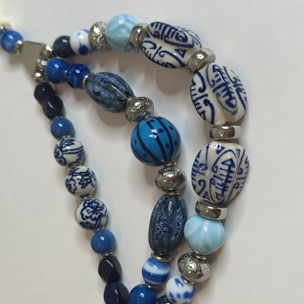 Handcrafted Blue Bead Statement Necklace - Picture 8 of 13